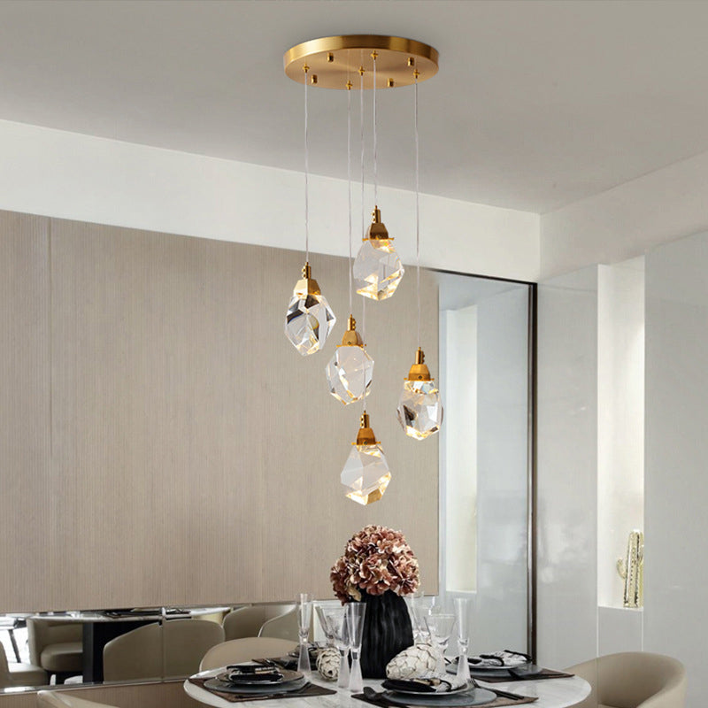 Geometric Hanging Light Fixtures Post-Modern K9 Crystal Ceiling Pendant for Stairwell
