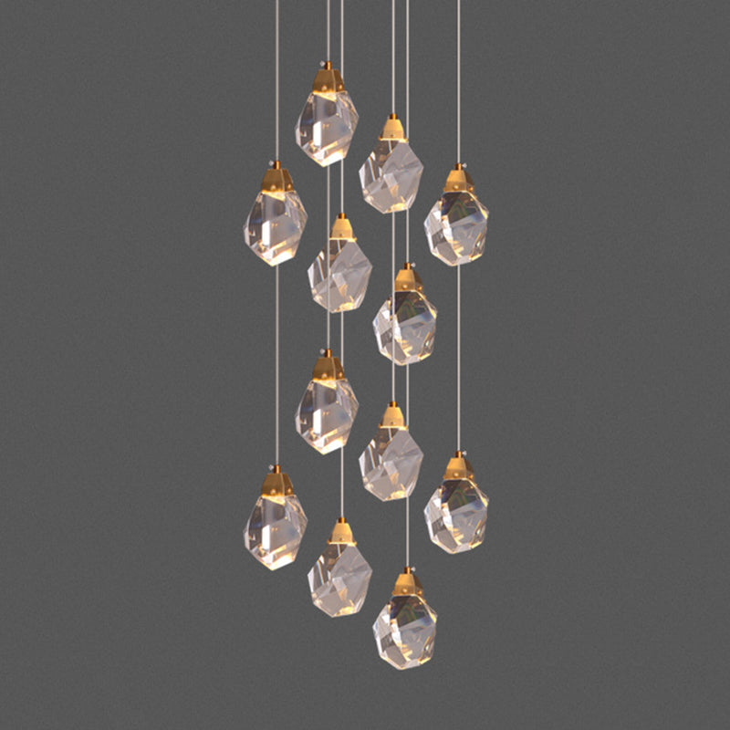 Geometric Hanging Light Fixtures Post-Modern K9 Crystal Ceiling Pendant for Stairwell