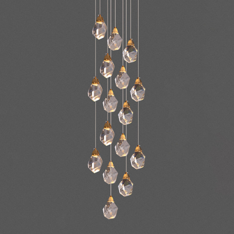 Geometric Hanging Light Fixtures Post-Modern K9 Crystal Ceiling Pendant for Stairwell