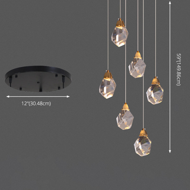 Geometric Hanging Light Fixtures Post-Modern K9 Crystal Ceiling Pendant for Stairwell