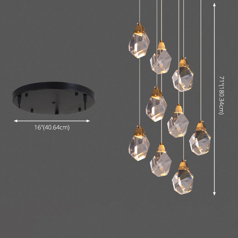 Geometric Hanging Light Fixtures Post-Modern K9 Crystal Ceiling Pendant for Stairwell
