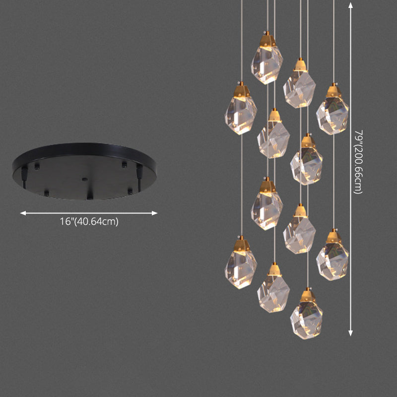 Geometric Hanging Light Fixtures Post-Modern K9 Crystal Ceiling Pendant for Stairwell