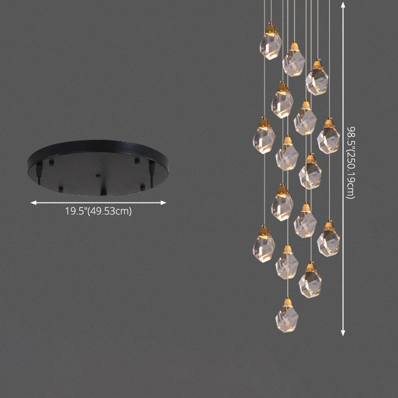 Geometric Hanging Light Fixtures Post-Modern K9 Crystal Ceiling Pendant for Stairwell