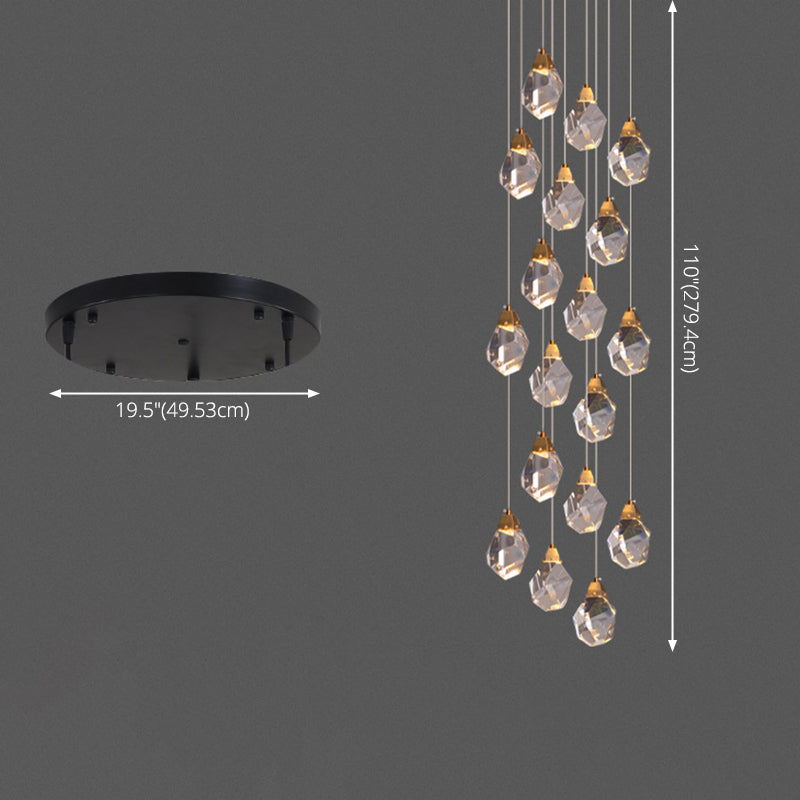 Geometric Hanging Light Fixtures Post-Modern K9 Crystal Ceiling Pendant for Stairwell