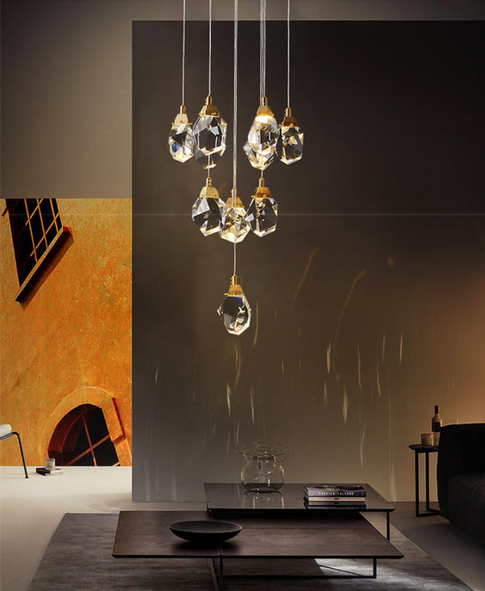 Geometric Hanging Light Fixtures Post-Modern K9 Crystal Ceiling Pendant for Stairwell