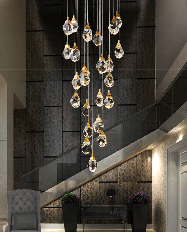 Geometric Hanging Light Fixtures Post-Modern K9 Crystal Ceiling Pendant for Stairwell