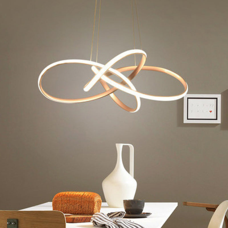 Ultra-modern Seamless Curves LED Chandelier Lamp Metallic Suspension Pendant Light for Restaurant