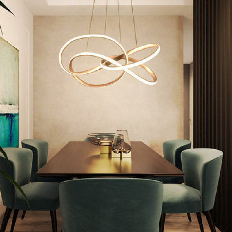 Ultra-modern Seamless Curves LED Chandelier Lamp Metallic Suspension Pendant Light for Restaurant