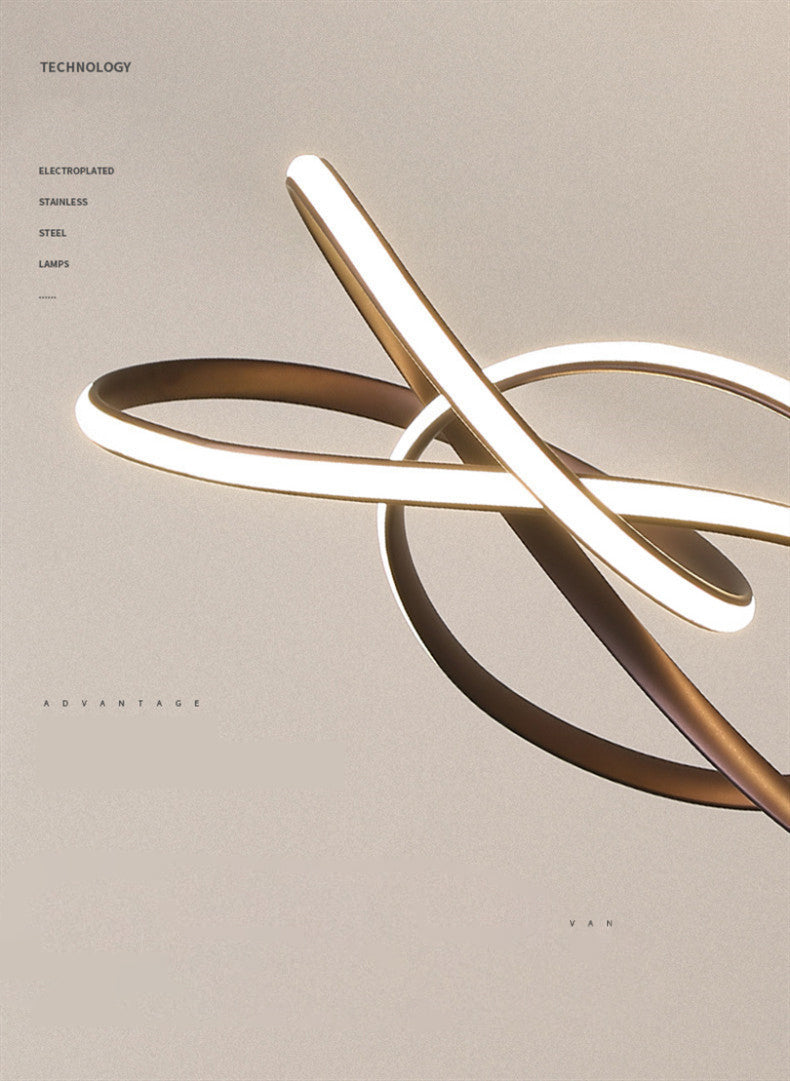 Ultra-modern Seamless Curves LED Chandelier Lamp Metallic Suspension Pendant Light for Restaurant
