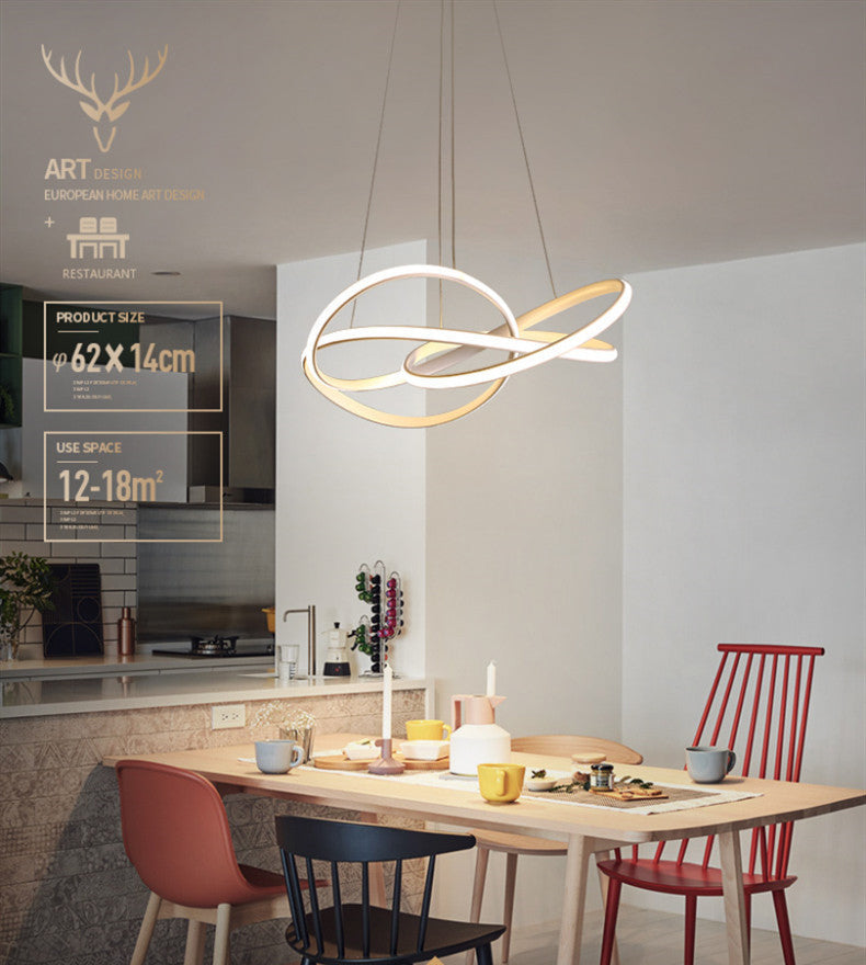 Ultra-modern Seamless Curves LED Chandelier Lamp Metallic Suspension Pendant Light for Restaurant