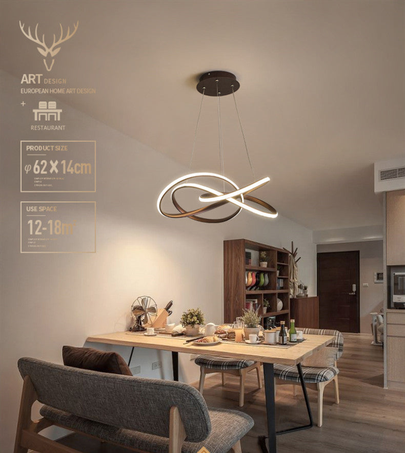 Ultra-modern Seamless Curves LED Chandelier Lamp Metallic Suspension Pendant Light for Restaurant