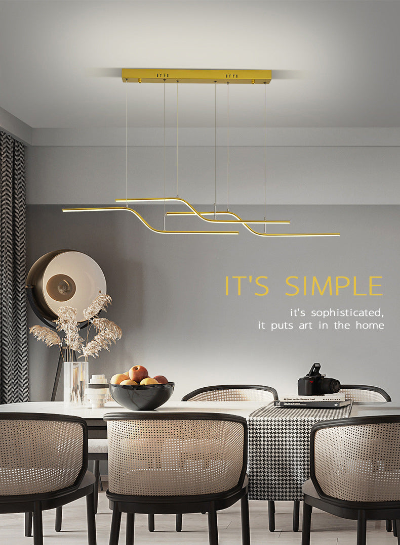 Ultra-modern Linear Hanging Chandelier Metallic Hanging Lamp with Hanging Cord for Restaurant