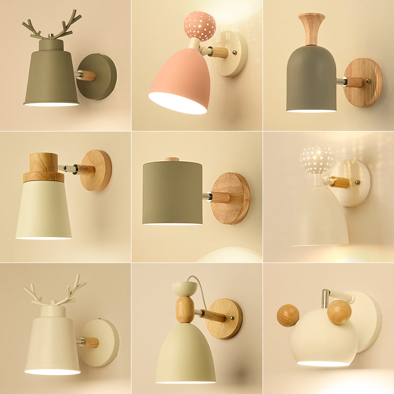 Nordic Macarons Style Dome Sconce Wall Light 1 Light Wall Sconce with Wood
