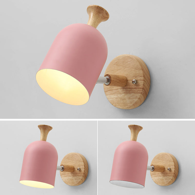 Nordic Macarons Style Dome Sconce Wall Light 1 Light Wall Sconce with Wood
