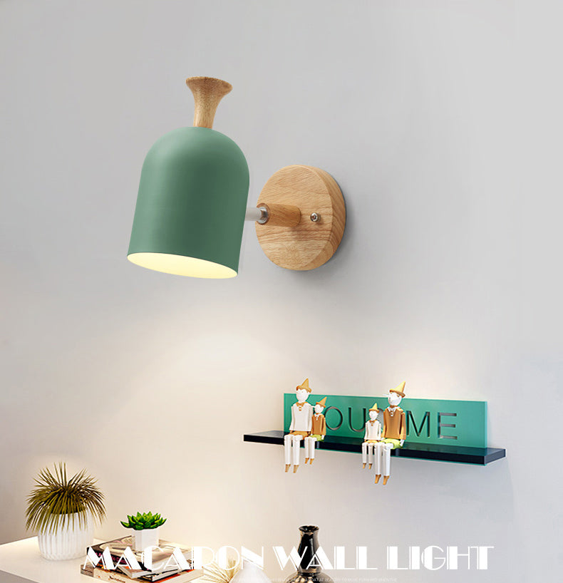 Nordic Macarons Style Dome Sconce Wall Light 1 Light Wall Sconce with Wood