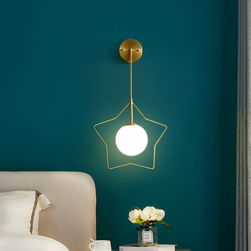 Amplia de pared en forma de globo de vidrio con marco de estrella creativo estilo moderno 1 apliques de luz
