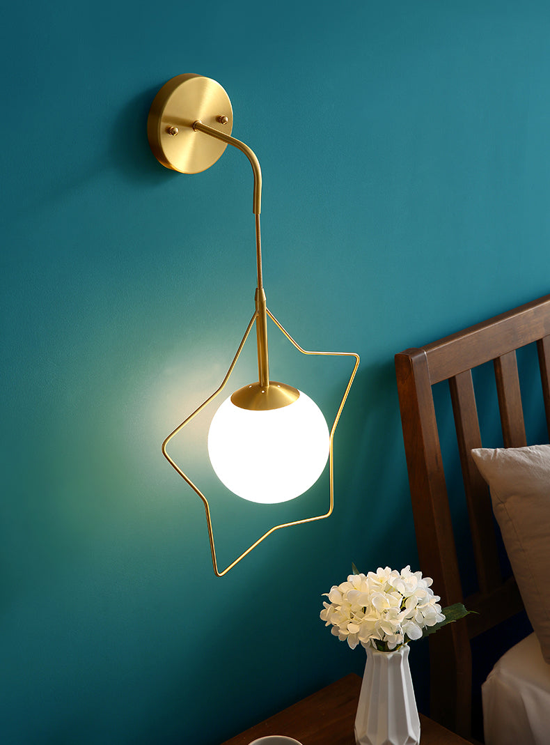 Amplia de pared en forma de globo de vidrio con marco de estrella creativo estilo moderno 1 apliques de luz