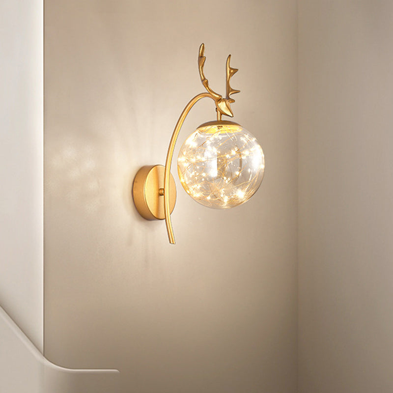 Spherical Wall Sconce with Antlers Nordic Luxury Style Glass Sconces for Living Room Bedroom