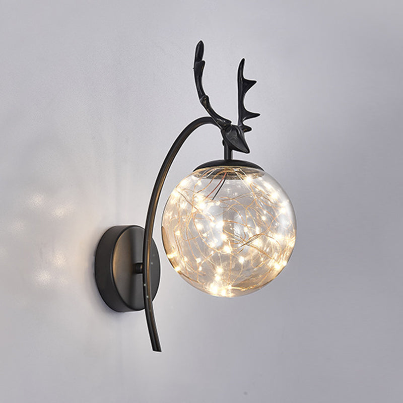 Spherical Wall Sconce with Antlers Nordic Luxury Style Glass Sconces for Living Room Bedroom
