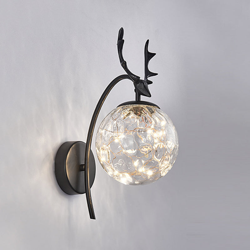 Spherical Wall Sconce with Antlers Nordic Luxury Style Glass Sconces for Living Room Bedroom