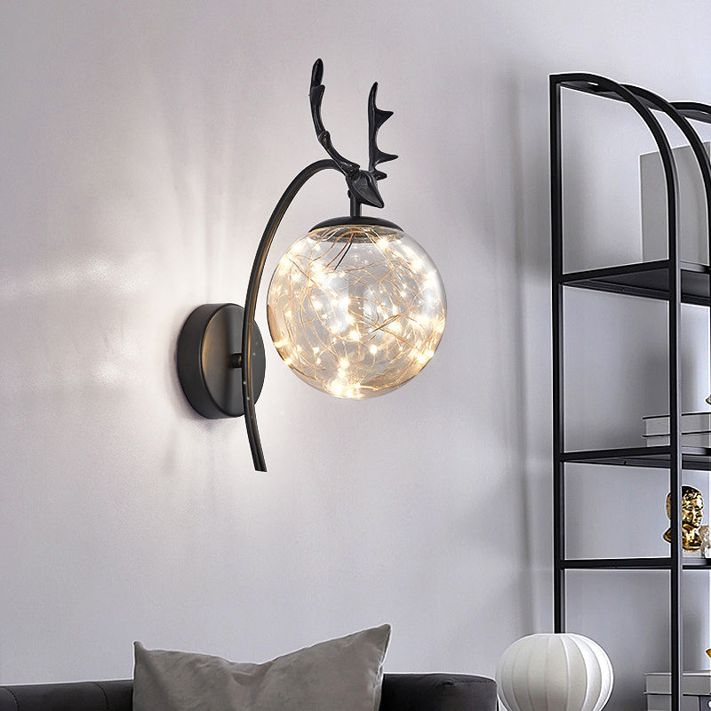 Spherical Wall Sconce with Antlers Nordic Luxury Style Glass Sconces for Living Room Bedroom