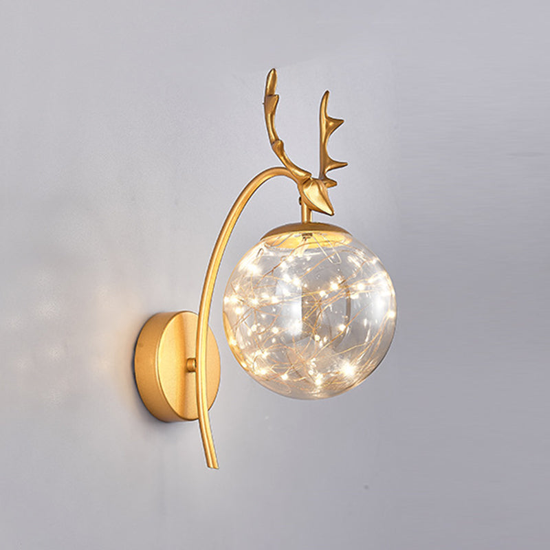 Spherical Wall Sconce with Antlers Nordic Luxury Style Glass Sconces for Living Room Bedroom