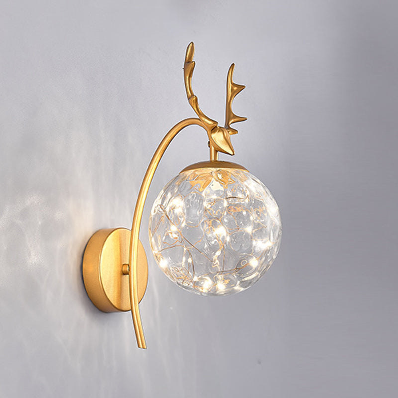Spherical Wall Sconce with Antlers Nordic Luxury Style Glass Sconces for Living Room Bedroom