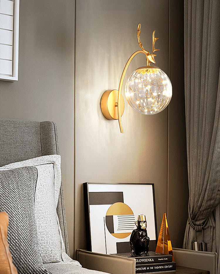 Spherical Wall Sconce with Antlers Nordic Luxury Style Glass Sconces for Living Room Bedroom