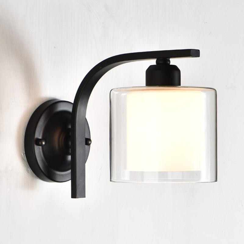 Cylinder Sconce Wall Light Nordic Minimalist Style Glass 1 Light Sconces for Living Room