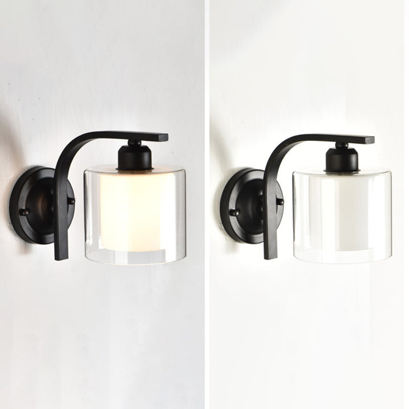 Cylinder Sconce Wall Light Nordic Minimalist Style Glass 1 Light Sconces for Living Room