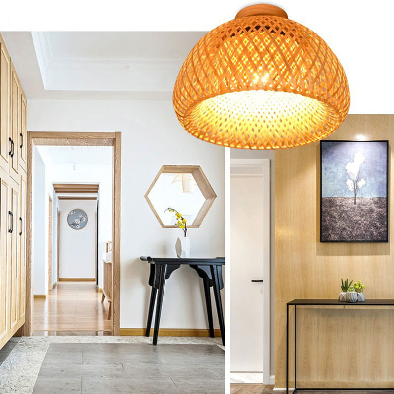 Aisle Flushmount Lighting Contemporary Beige Ceiling Mount Light Fassung mit Dome Bamboo Shade