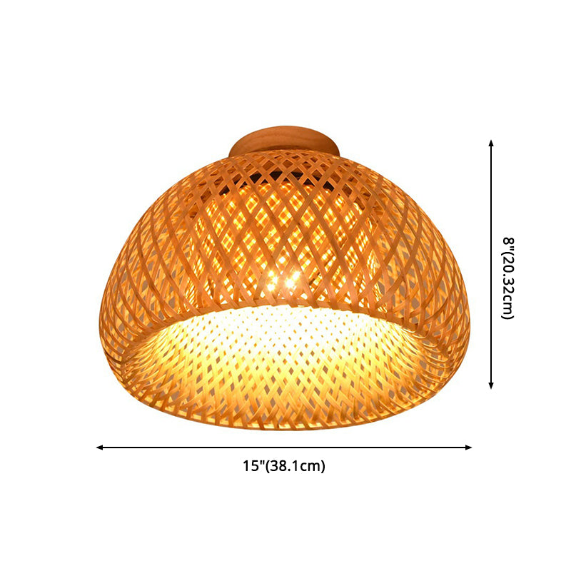 Aisle Flushmount Lighting Contemporary Beige Ceiling Mount Light Fassung mit Dome Bamboo Shade