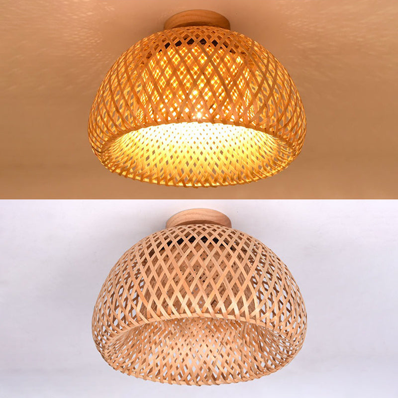 Aisle Flushmount Lighting Contemporary Beige Ceiling Mount Light Fassung mit Dome Bamboo Shade