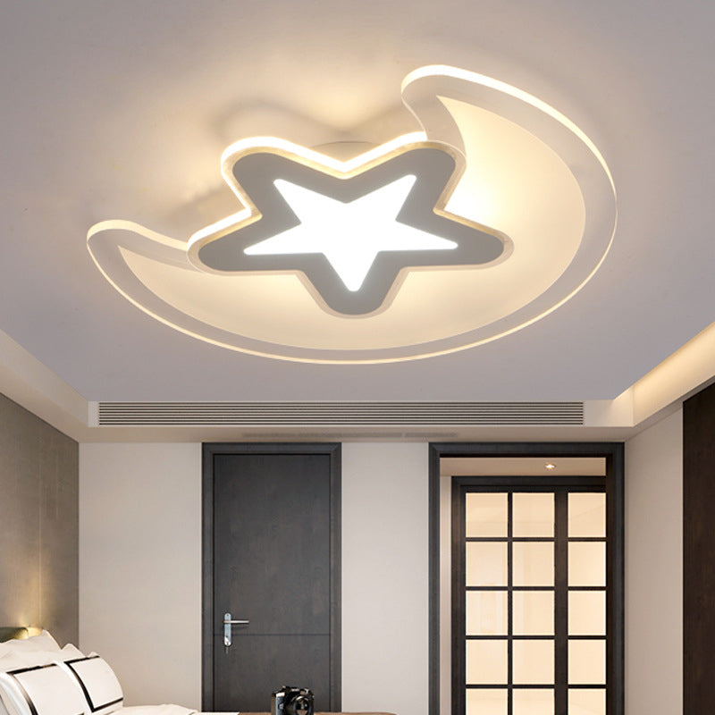 Moon and Star Flush Mount Lamp Acrylic LED Minimalist Flush Ceiling Light in White