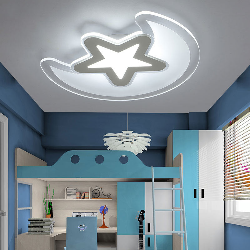 Moon and Star Flush Mount Lamp Acrylic LED Minimalist Flush Ceiling Light in White