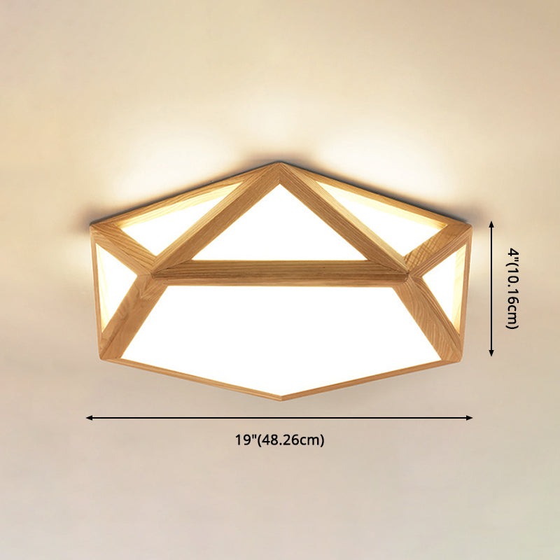 Minimalist Pentagon Flushmount Lighting Wooden LED Bedroom Flush Ceiling Light Fixture in Wood