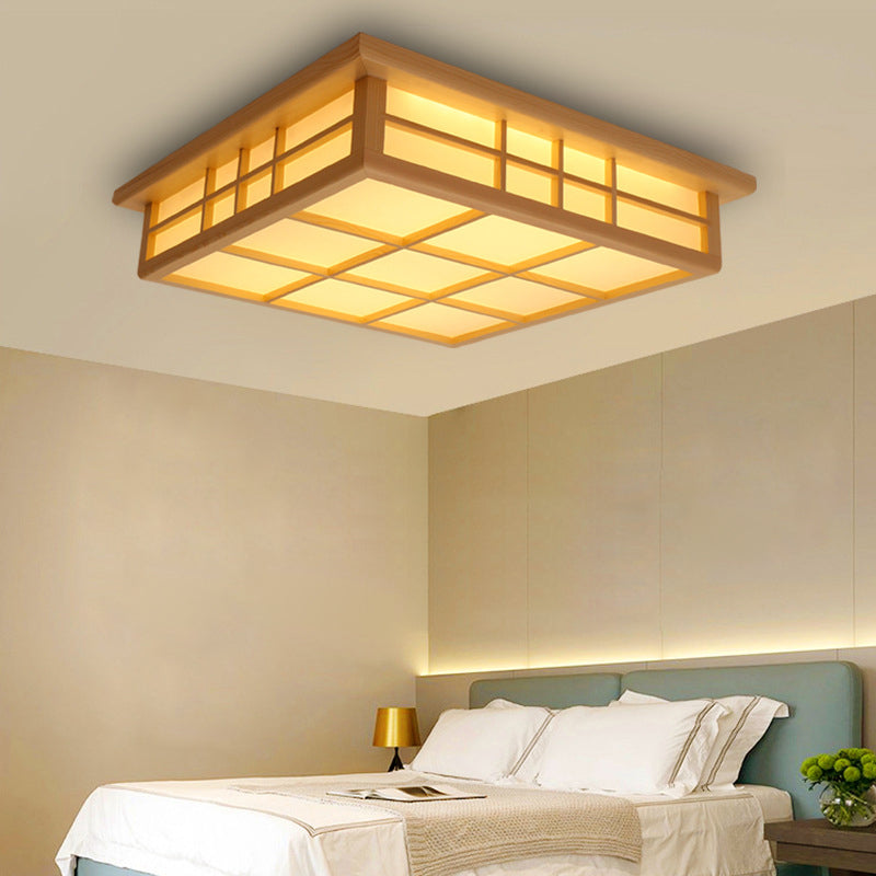 Wooden Square Flush Mount Ceiling Fixture Modern Style LED Wood Ceiling Mounted Light