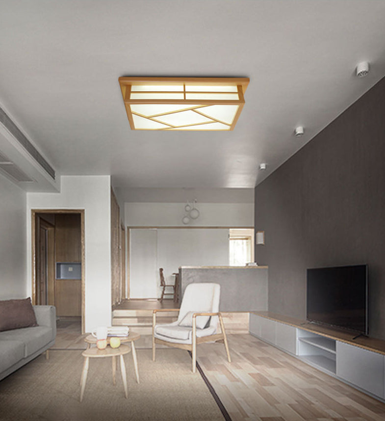 Wooden Square Flush Mount Ceiling Fixture Modern Style LED Wood Ceiling Mounted Light