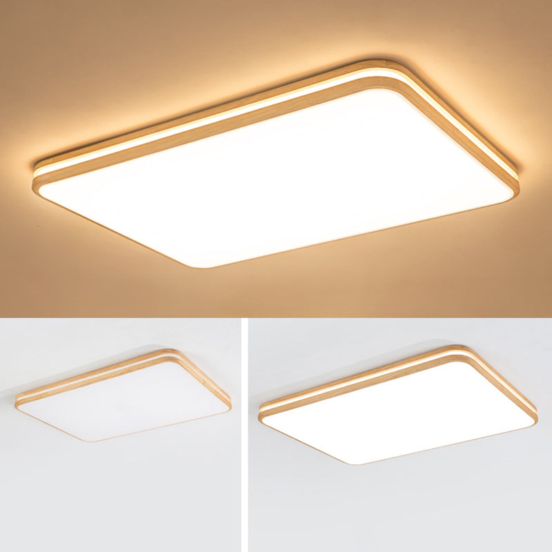 Rectangle Wooden Flushmount Lighting Modern Style LED Wood Flush Ceiling Light Fixture