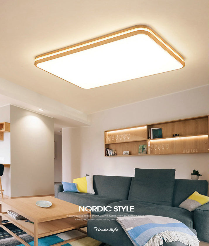 Rectangle Wooden Flushmount Lighting Modern Style LED Wood Flush Ceiling Light Fixture