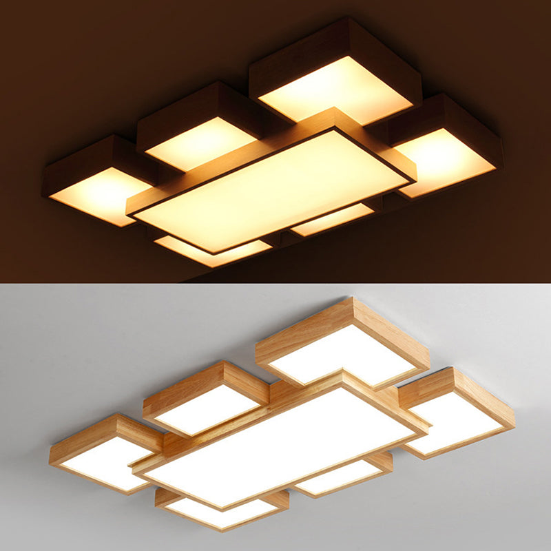 Splicing Squares Flush Mount Lighting Minimalism Wooden LED Wood Ceiling Mounted Fixture