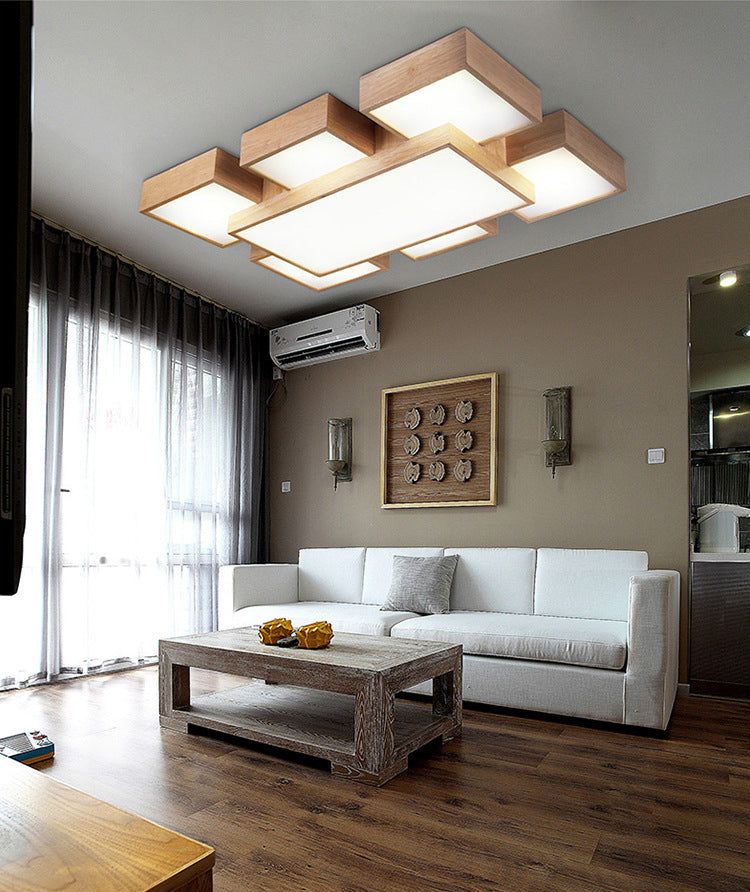 Spleißen von Quadraten Unterputzbeleuchtung Minimalismus Holz-LED-Deckenleuchte aus Holz