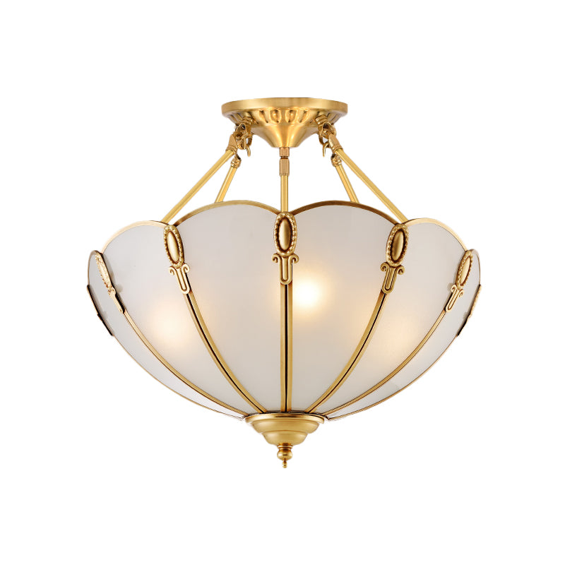 3/4 Lampen mit überbrochener Decke Flush Mount Colonial Messing Satin Opal Glass Halbmontage Beleuchtung für Wohnzimmer, 13 "/17" W.