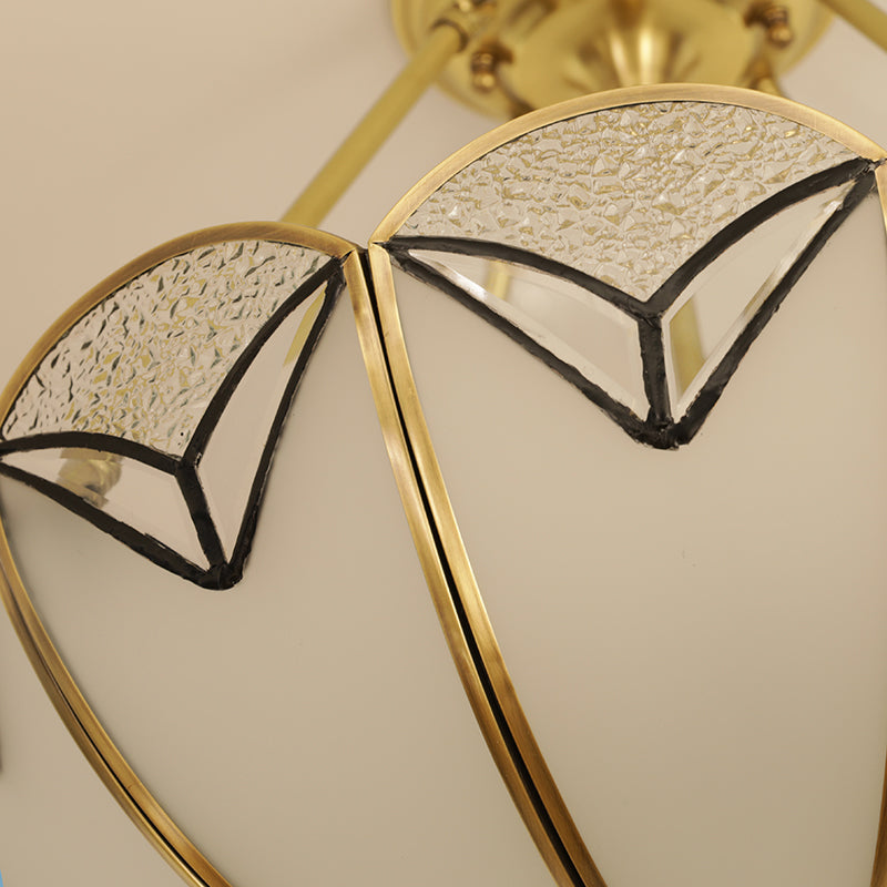 3 Bulbs Scallop Ceiling Flush Mount Colonial White Satin Opal Glass Semi Mount Lighting