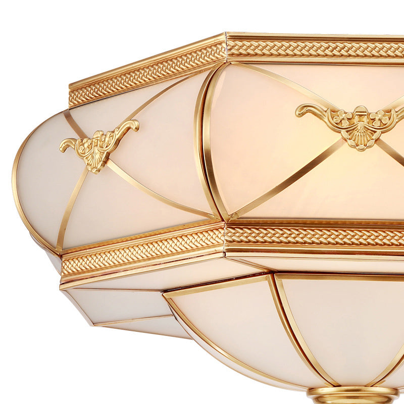 Hat Semi Flush Light Colonial Opal Glass 6 Heads Brass Ceiling Mounted Fixture for Living Room, 16"/18"/21.5" Wide