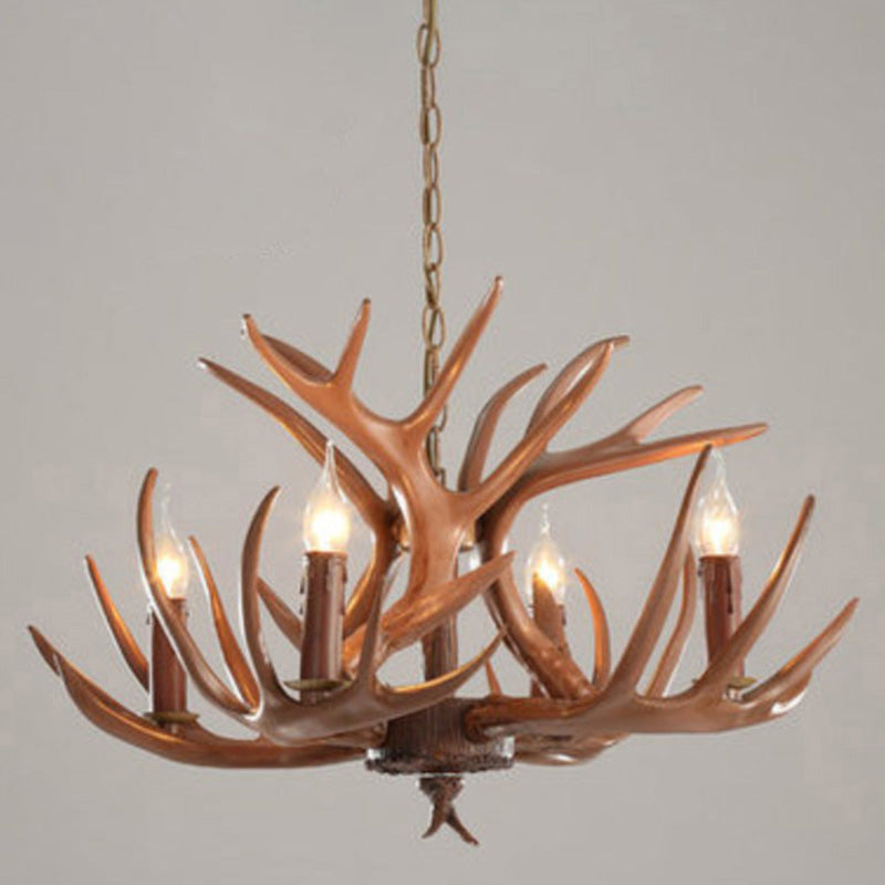 Adjustable Hanging Chain Chandelier Light Traditional Rustic Antler Plastic Ceiling Pendant for Restaurant