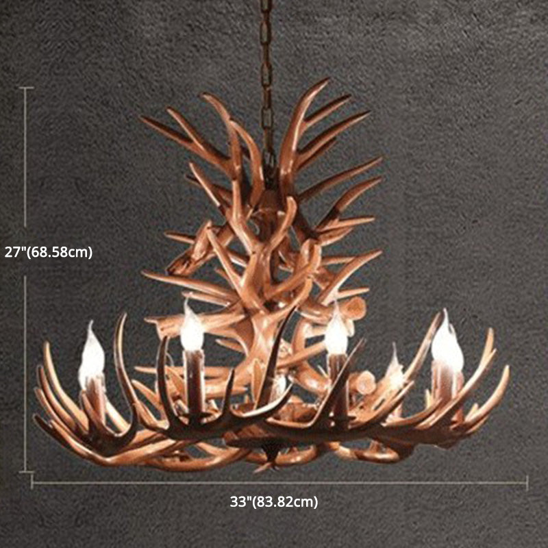 Adjustable Hanging Chain Chandelier Light Traditional Rustic Antler Plastic Ceiling Pendant for Restaurant