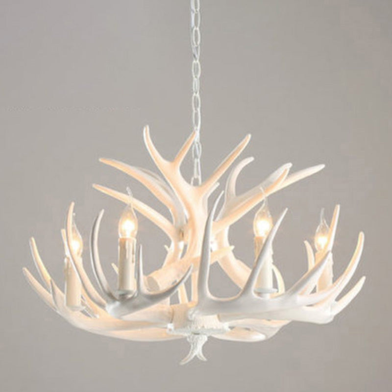 Adjustable Hanging Chain Chandelier Light Traditional Rustic Antler Plastic Ceiling Pendant for Restaurant