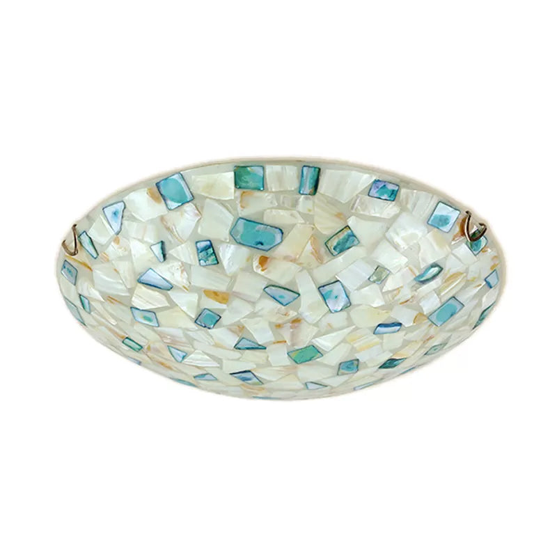 Beige/Blue Bowl Ceiling Light Fixture Vintage Mosaic Glass 1 Bulb 12"/16"/19.5" W Flush Mount Ceiling Light for Dining Room