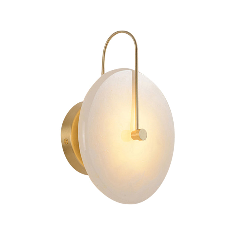 7 "/ 10" de large appiculture circulaire légère colonialiste opale grosted verre 1 lampe murale de tête avec un bras incurvé or